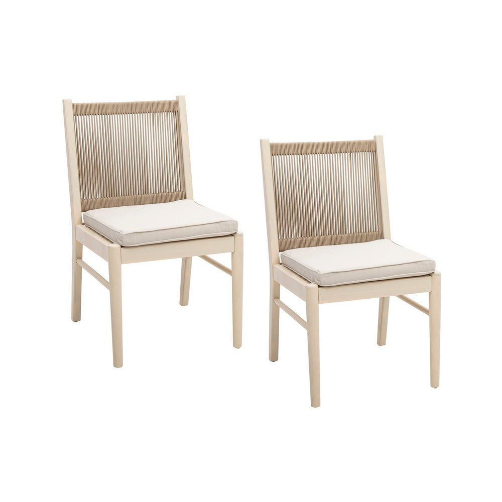 Orry Dining Side Chair Set of 2 | Sand Brown Roped Back | Acacia Wood