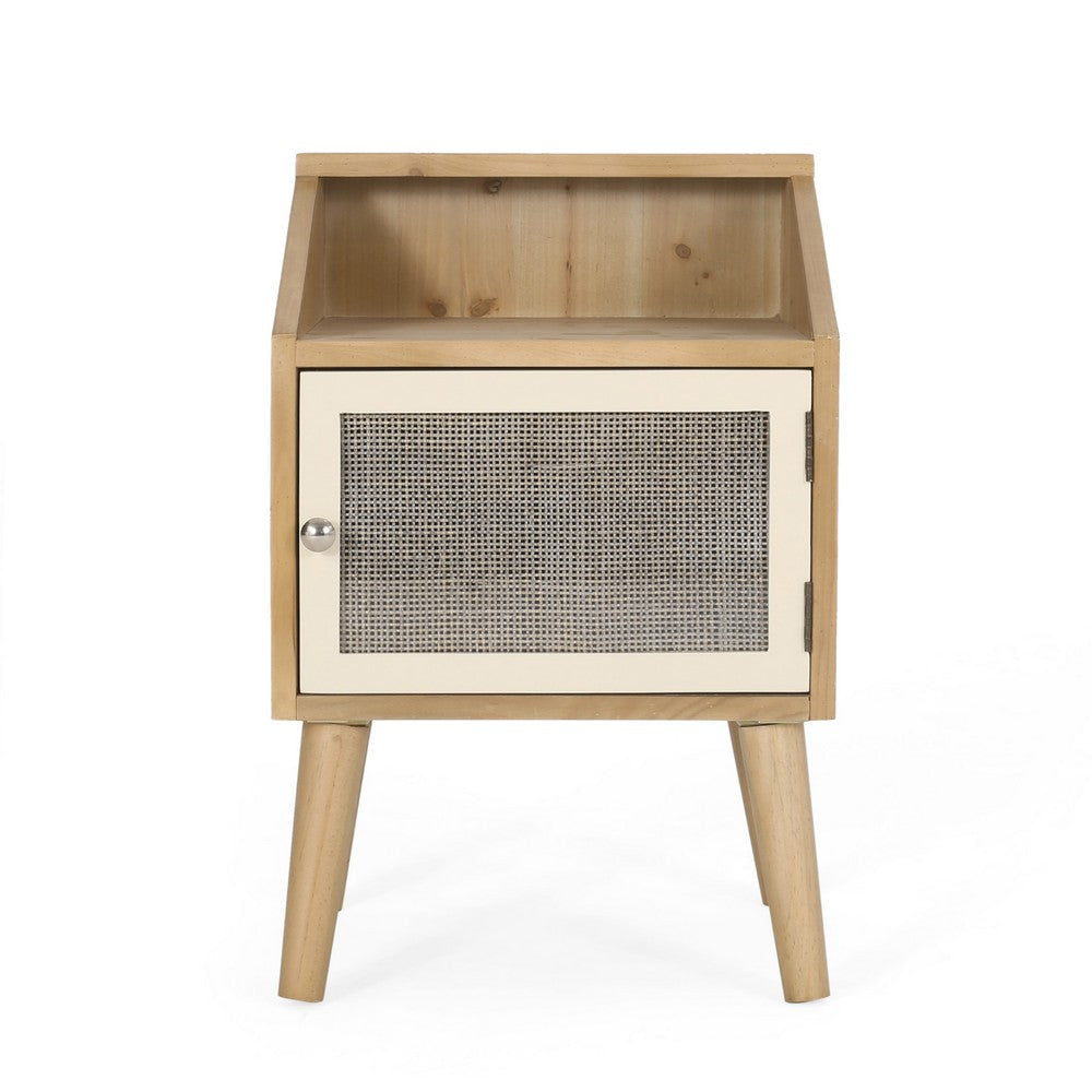 Zimy Side End Table with Built-in Cabinet Hutch | 16’’ Brown White BM335785