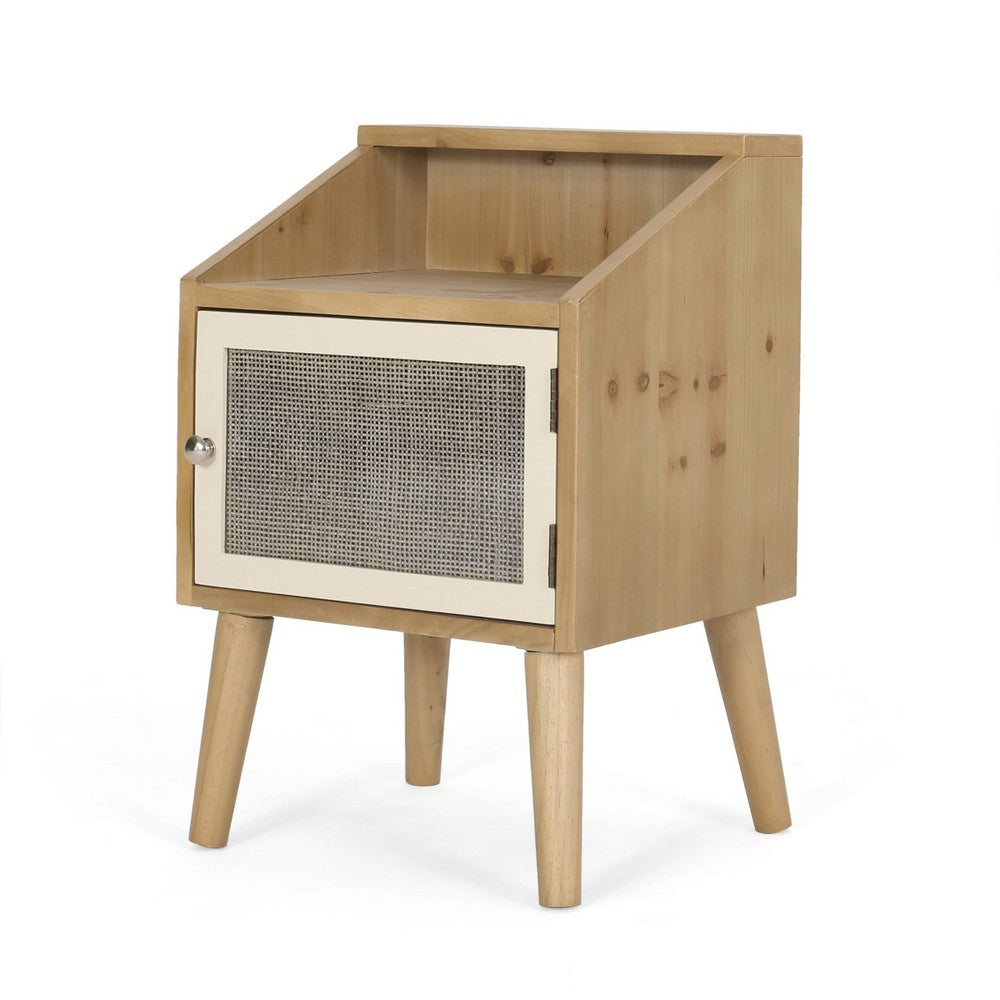 Zimy Side End Table with Built-in Cabinet Hutch | 16" Brown White