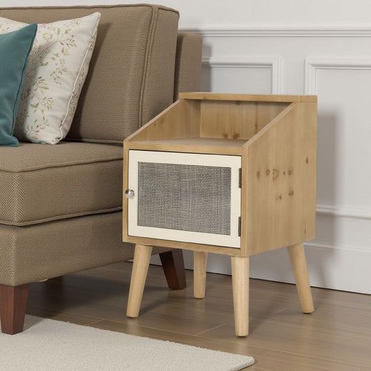Zimy Side End Table with Built-in Cabinet Hutch | 16" Brown White