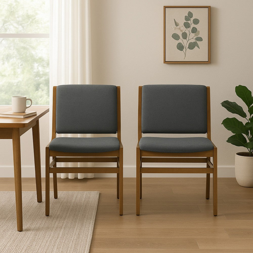 Rini Dining Side Chair Set of 2 | Straight Wood Legs | Dark Gray
