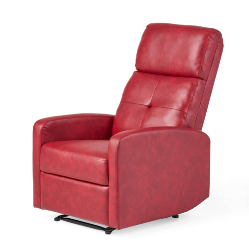 Belz Manual Recliner Chair | Retro Button Tufted Red Faux Leather
