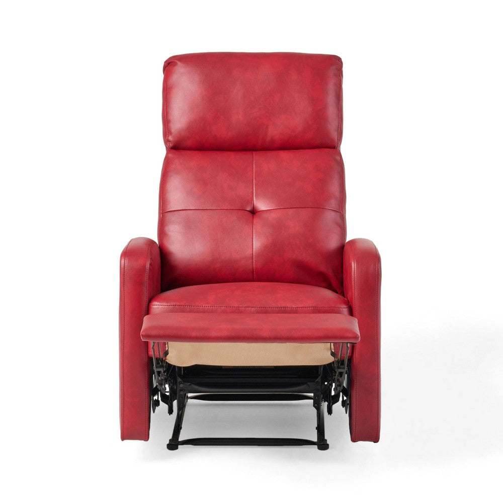 Belz Manual Recliner Chair | Retro Button Tufted Red Faux Leather