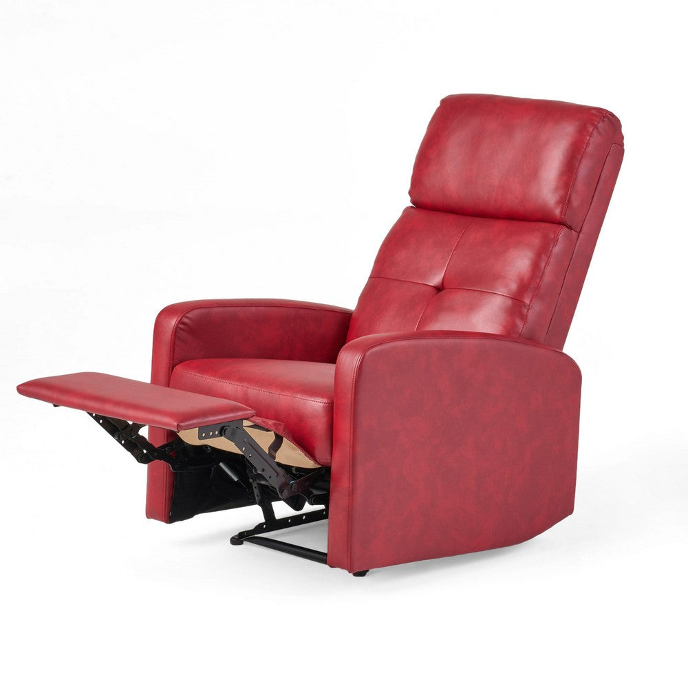 Belz Manual Recliner Chair | Retro Button Tufted Red Faux Leather