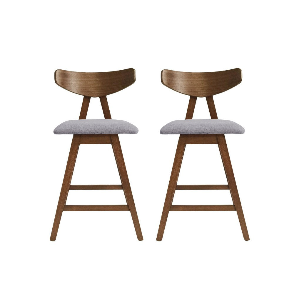 Lemy Counter Stool Chair Set of 2 | Walnut Brown Wood | Dark Gray BM335792
