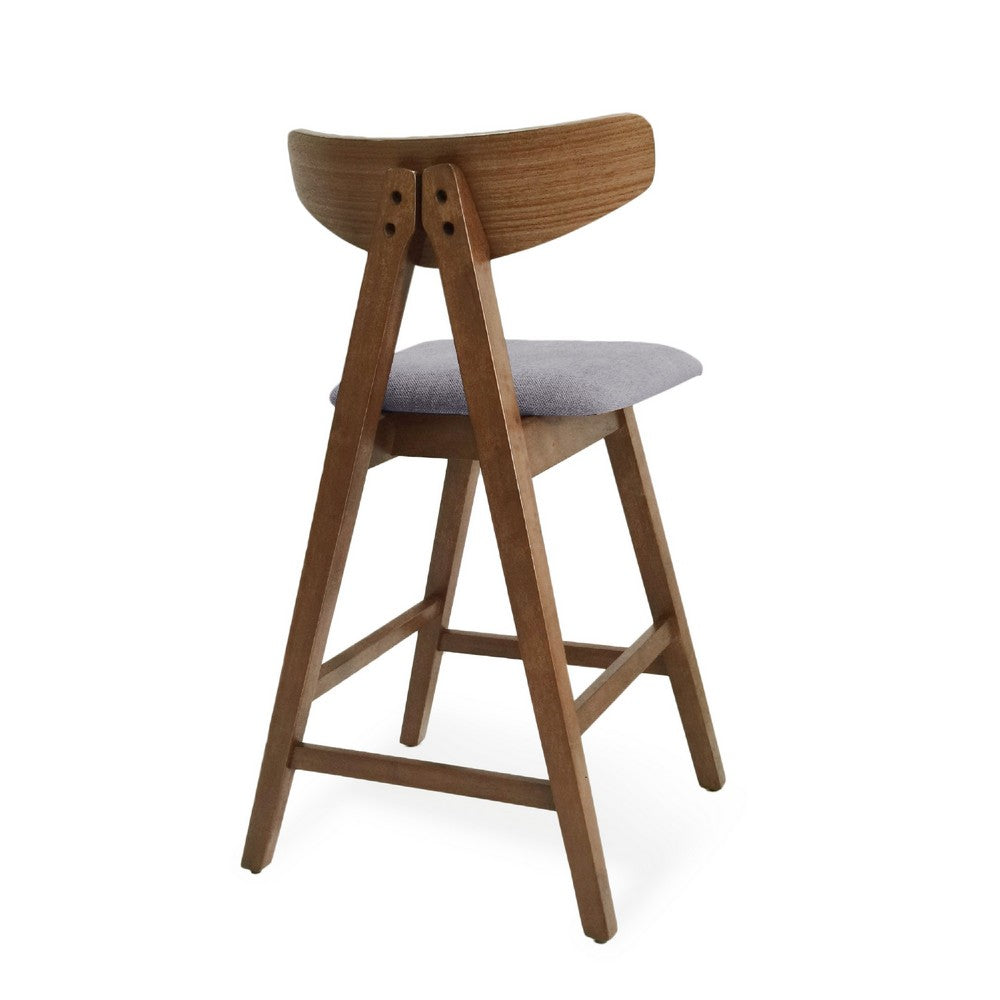 Lemy Counter Stool Chair Set of 2 | Walnut Brown Wood | Dark Gray