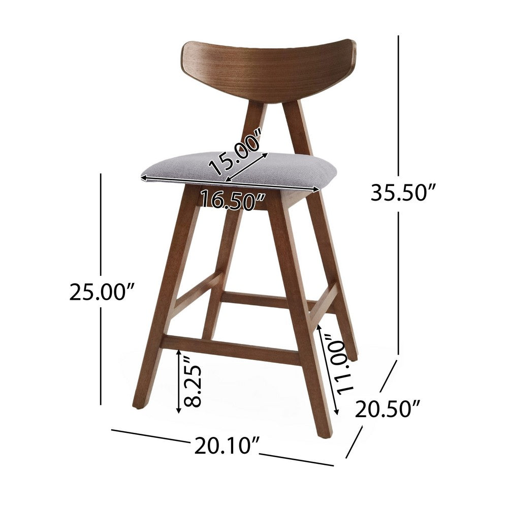 Lemy Counter Stool Chair Set of 2 | Walnut Brown Wood | Dark Gray