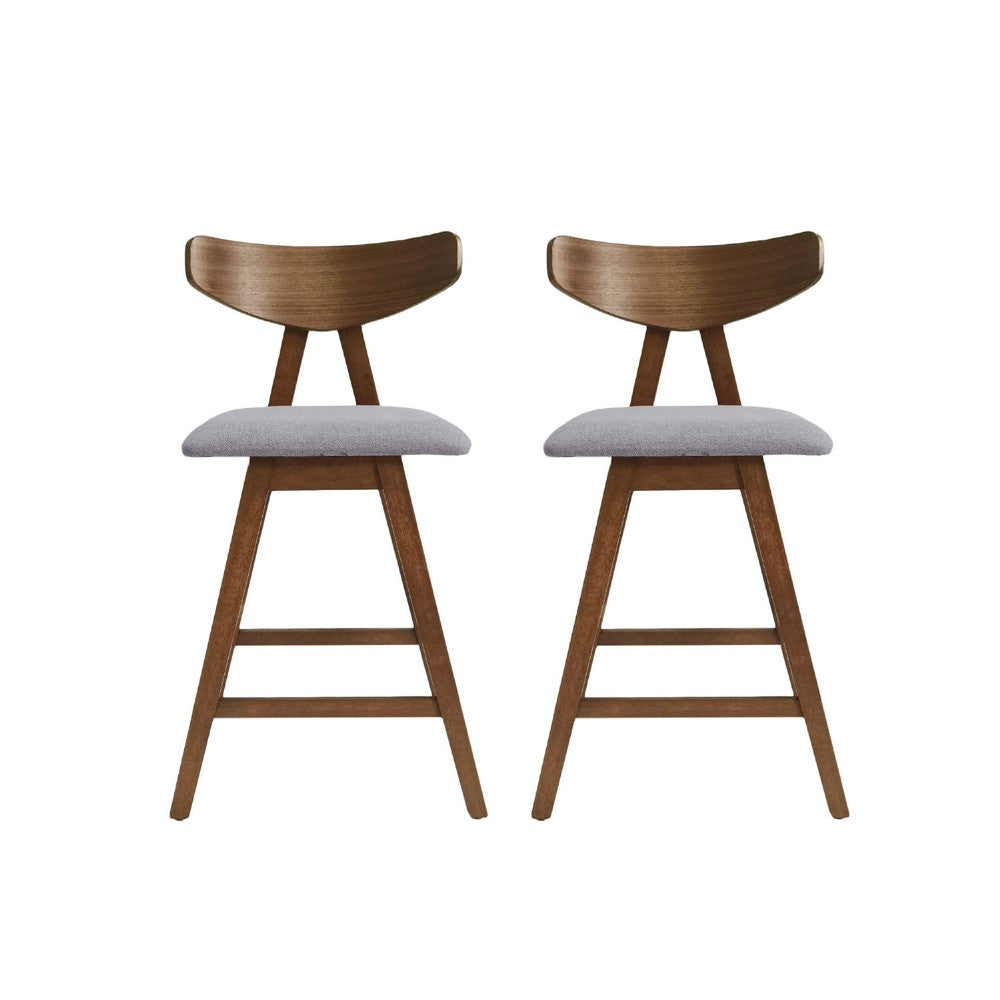 Lemy Counter Stool Chair Set of 2 | Walnut Brown Wood | Dark Gray