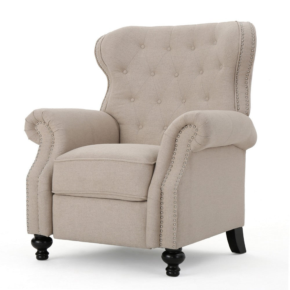 Nur Manual Recliner Chair | Button Tufted Back | Wheatish White Fabric