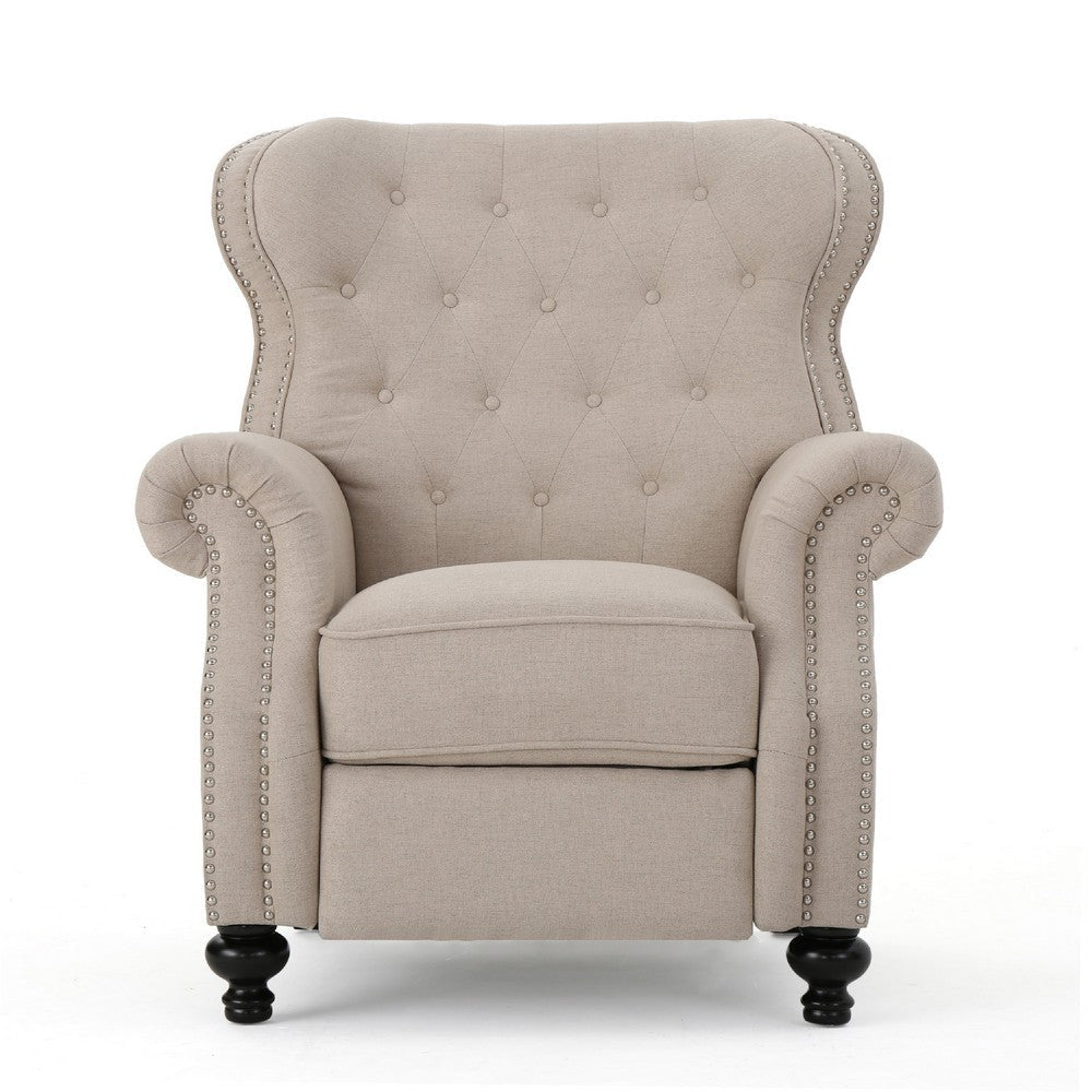 Nur Manual Recliner Chair | Button Tufted Back | Wheatish White Fabric BM335794