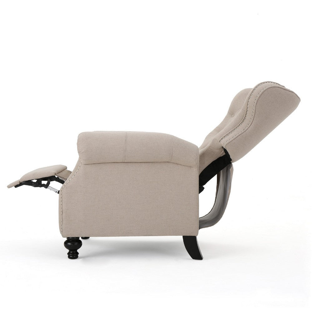 Nur Manual Recliner Chair | Button Tufted Back | Wheatish White Fabric BM335794