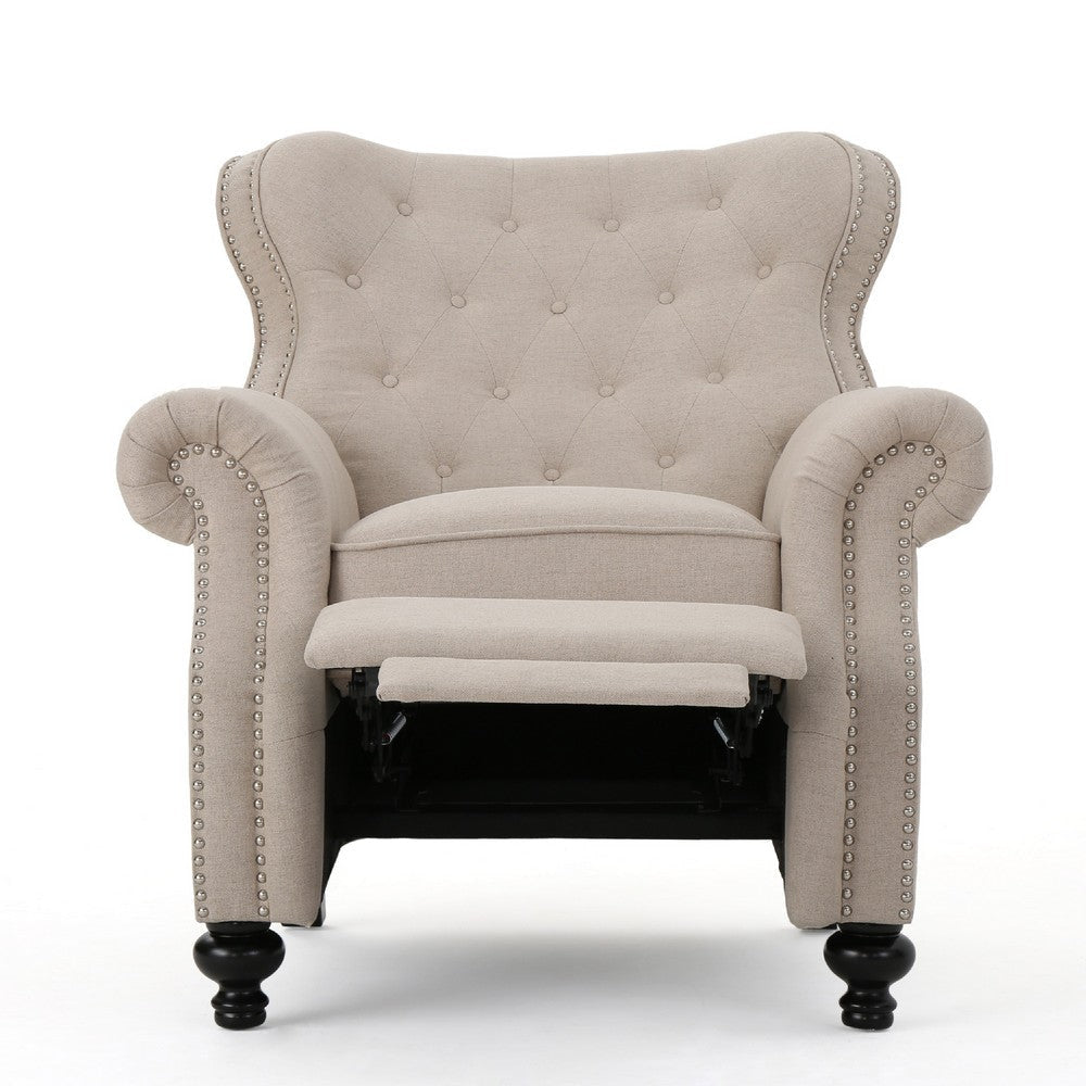 Nur Manual Recliner Chair | Button Tufted Back | Wheatish White Fabric BM335794
