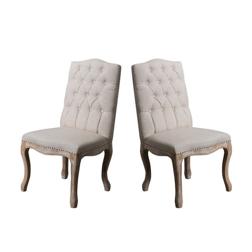 Cen Dining Side Chair Set of 2 | Beige Tufted Back | Gray Wood Legs