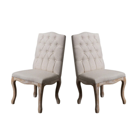 Cen Dining Side Chair Set of 2 | Beige Tufted Back | Gray Wood Legs