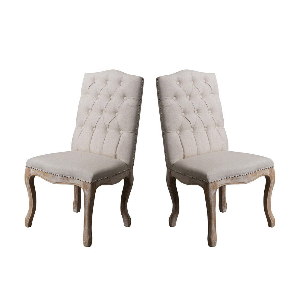 Cen Dining Side Chair Set of 2 | Beige Tufted Back | Gray Wood Legs
