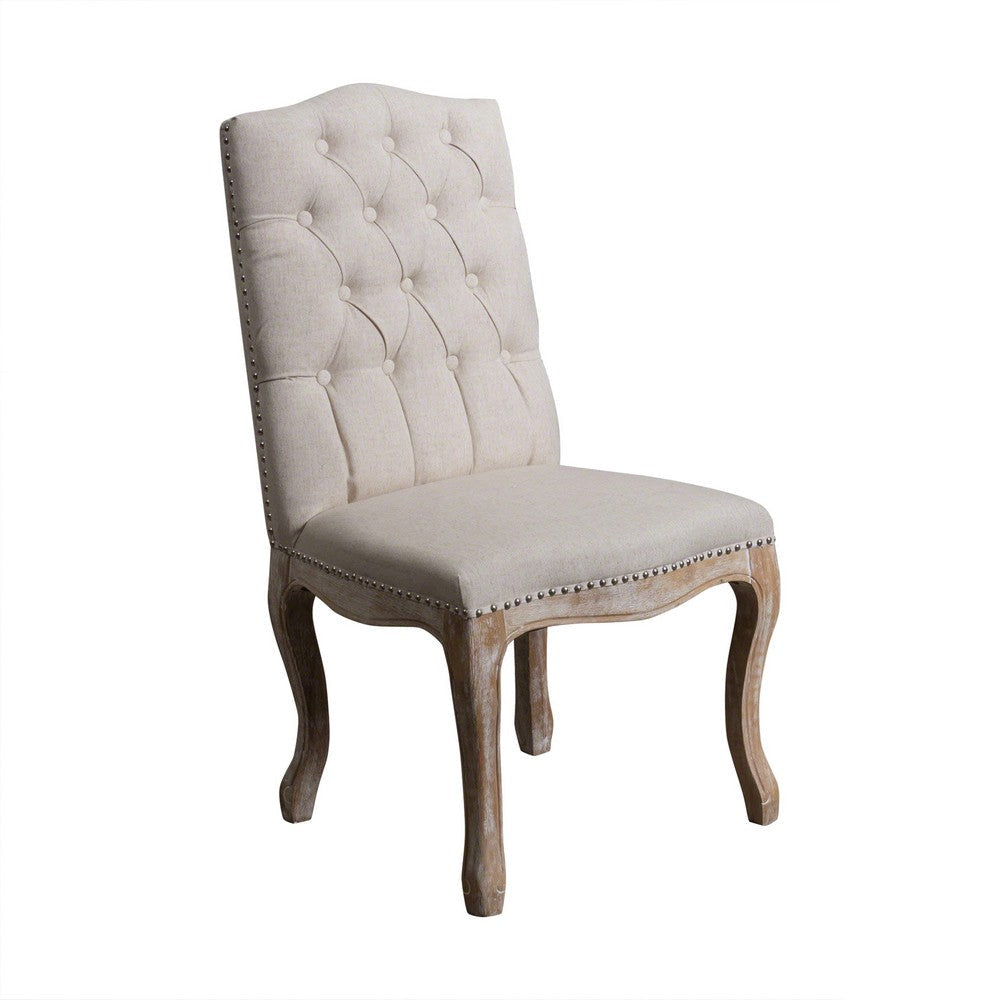 Cen Dining Side Chair Set of 2 | Beige Tufted Back | Gray Wood Legs BM335795