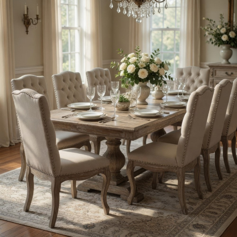 Cen Dining Side Chair Set of 2 | Beige Tufted Back | Gray Wood Legs