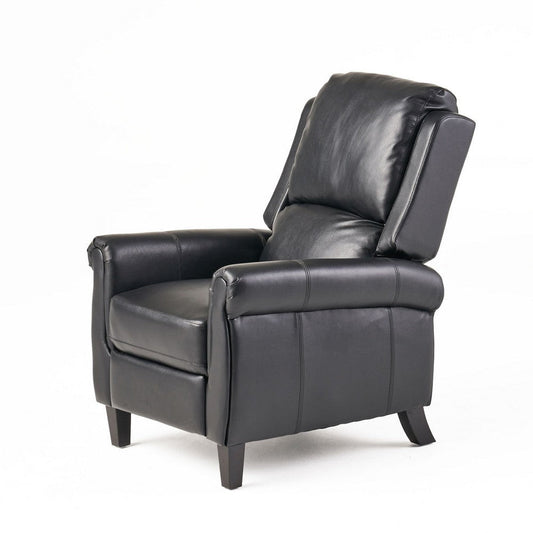 Beny Manual Recliner Chair | Black Faux Leather | Classic Rolled Arms