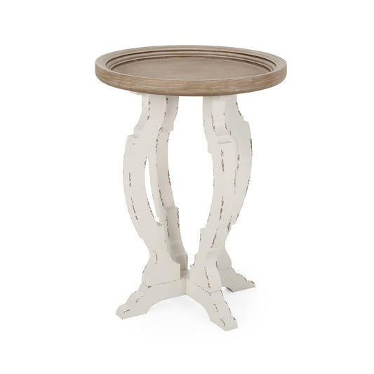 Gez Accent Table | 26" Brown Round Top | White Hourglass Base