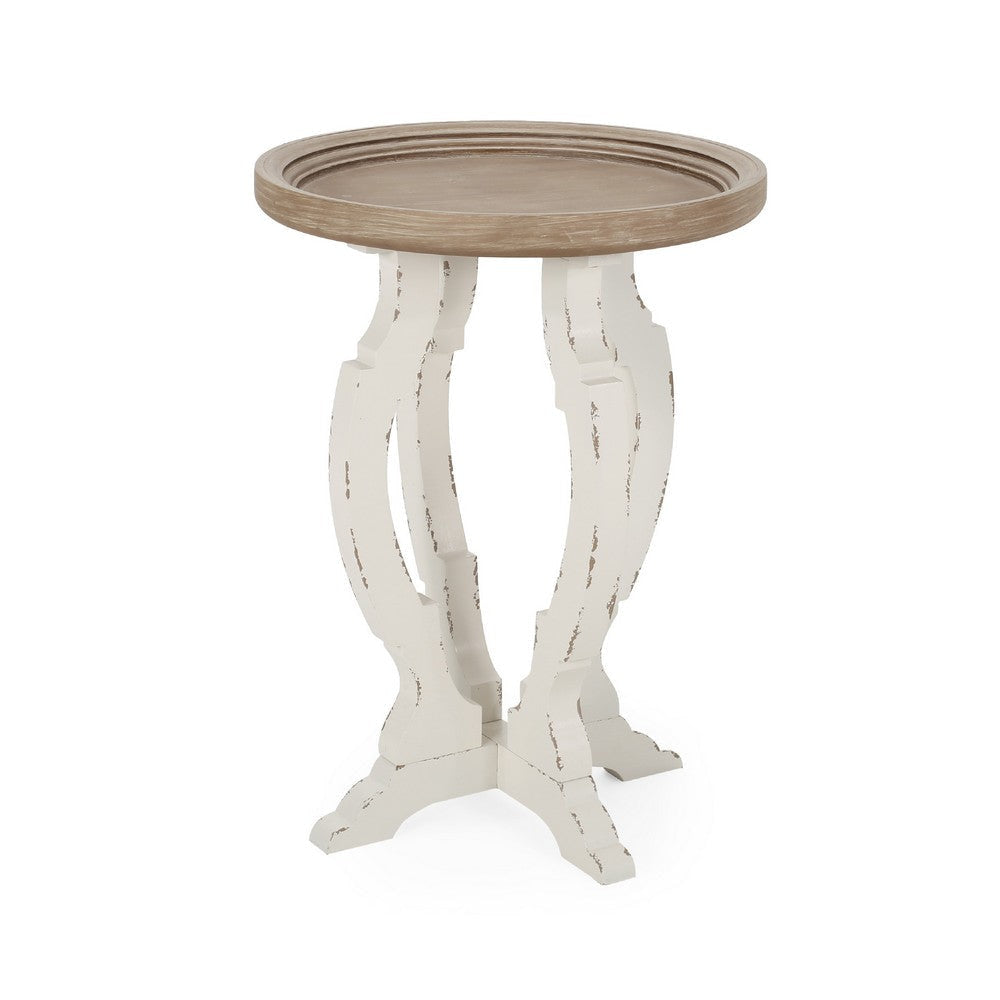 Gez Accent Table | 26" Brown Round Top | White Hourglass Base