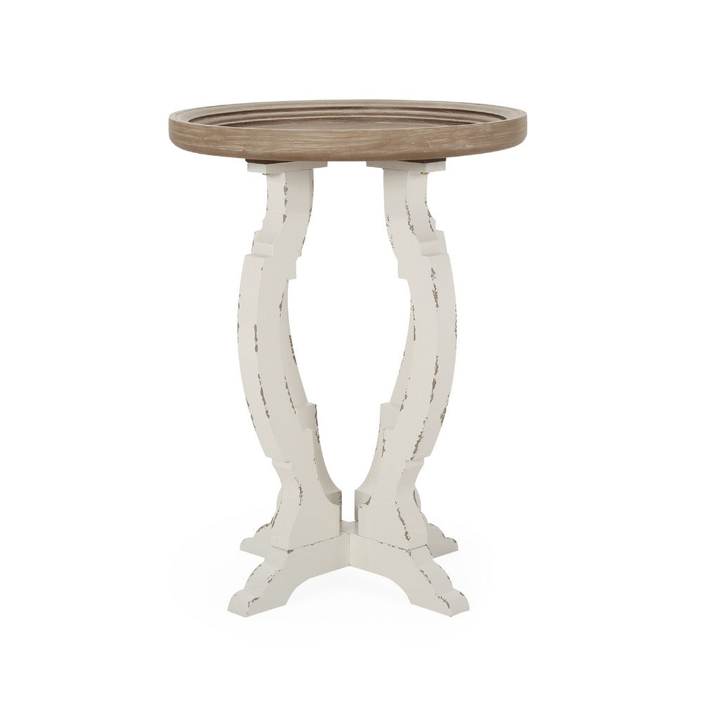Gez Accent Table | 26" Brown Round Top | White Hourglass Base