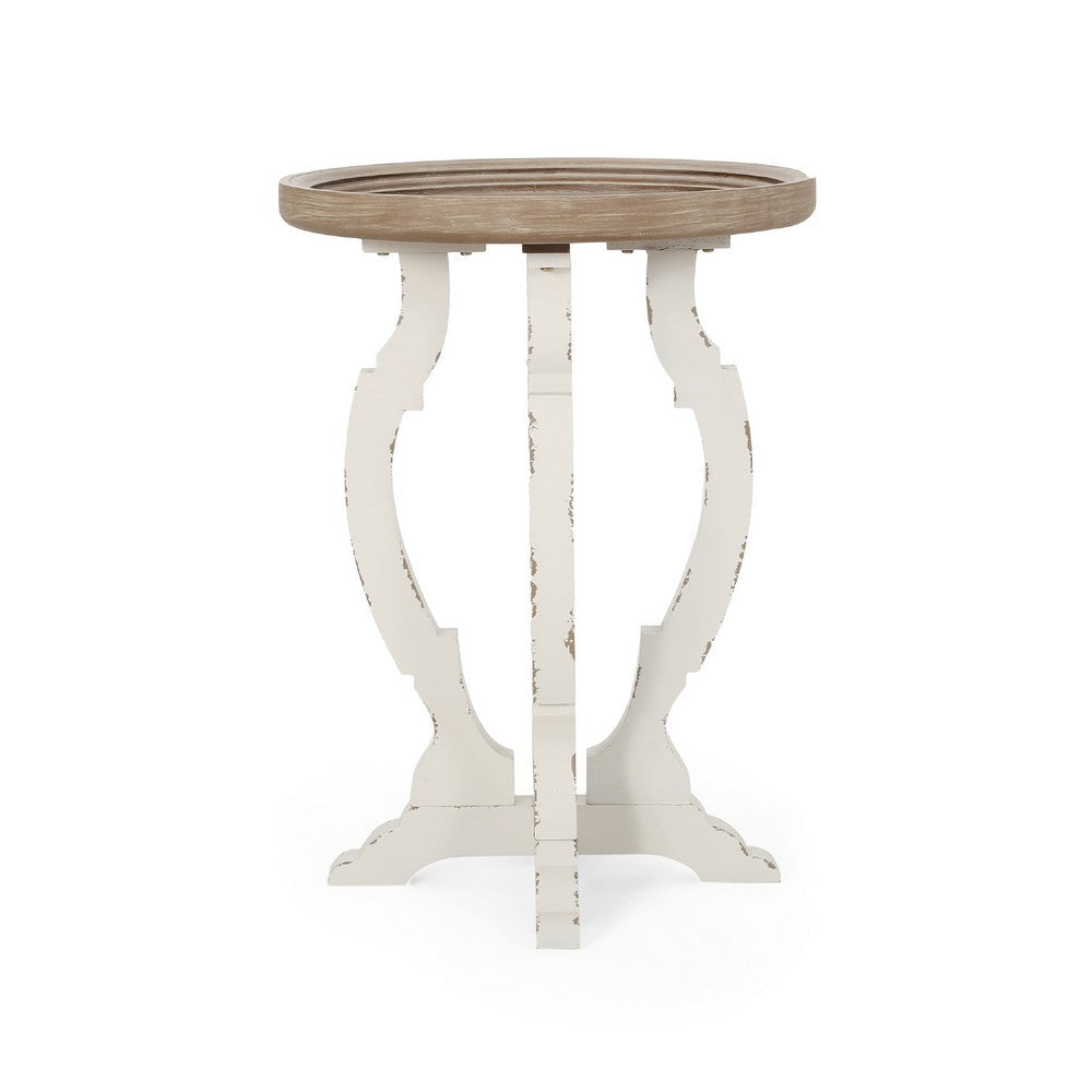 Gez Accent Table | 26’’ Brown Round Top | White Hourglass Base BM335797