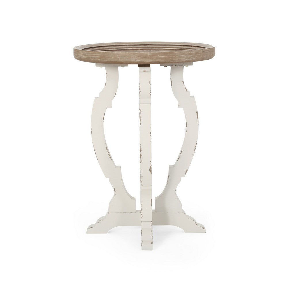 Gez Accent Table | 26" Brown Round Top | White Hourglass Base