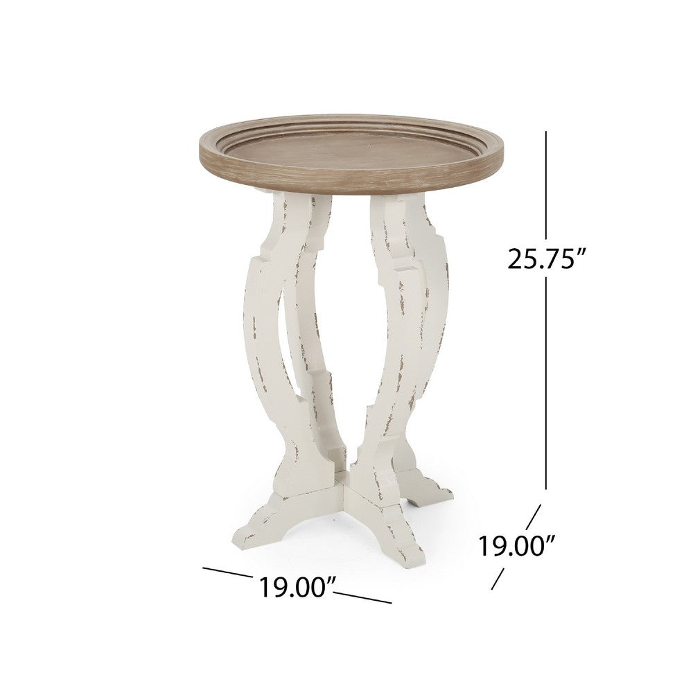 Gez Accent Table | 26" Brown Round Top | White Hourglass Base