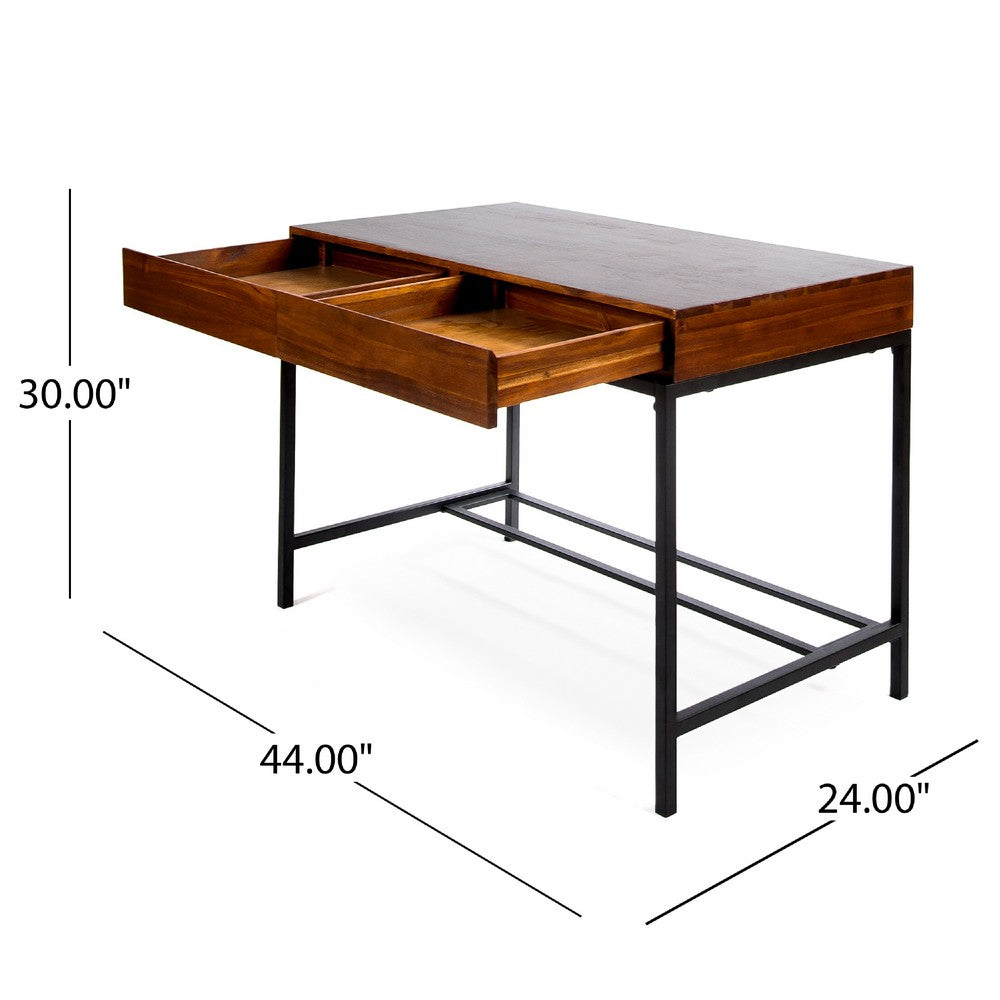 Writing Desk with 2 Storage Drawers | 44" Brown Acacia Wood