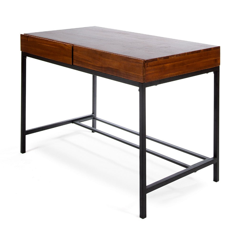 Writing Desk with 2 Storage Drawers | 44" Brown Acacia Wood