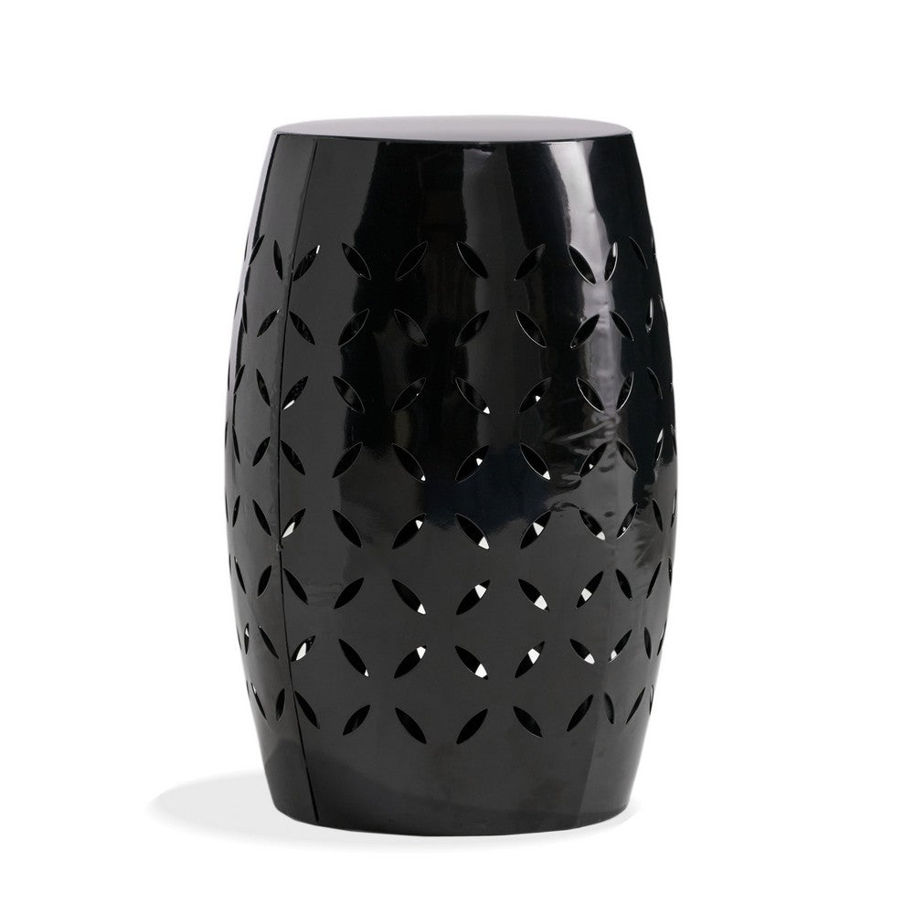 Lica Patio Side End Table | Barrel Shaped Lace Cut | 12" Black Iron