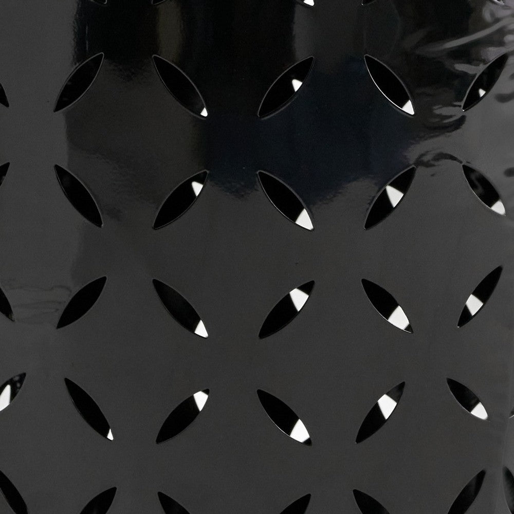Lica Patio Side End Table | Barrel Shaped Lace Cut | 12" Black Iron