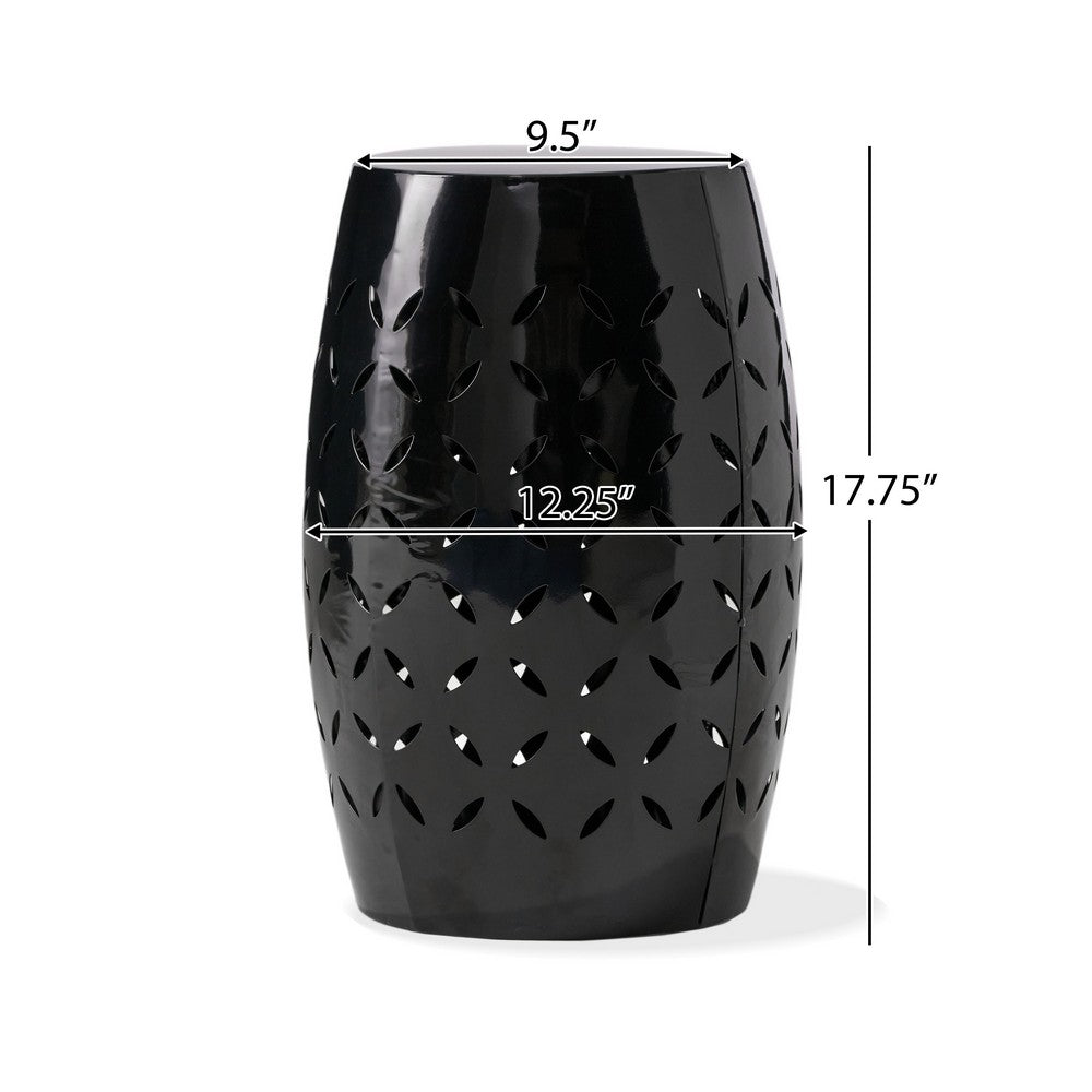 Lica Patio Side End Table | Barrel Shaped Lace Cut | 12" Black Iron