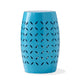 Lica Patio Side End Table | Barrel Shaped Lace Cut | 12" Blue Iron