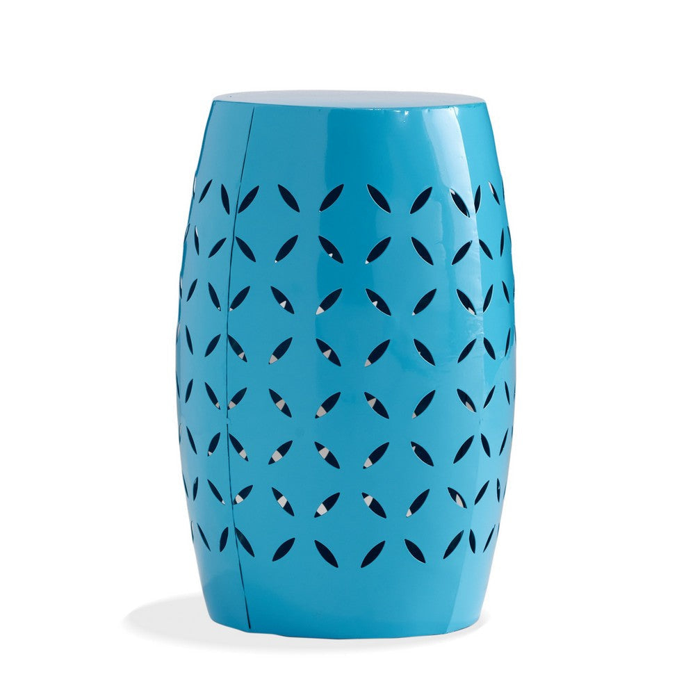 Lica Patio Side End Table | Barrel Shaped Lace Cut | 12’’ Blue Iron