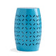 Lica Patio Side End Table | Barrel Shaped Lace Cut | 12’’ Blue Iron