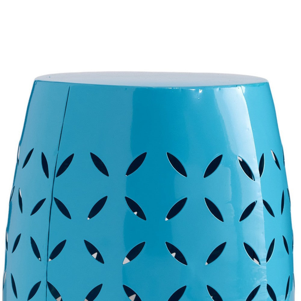 Lica Patio Side End Table | Barrel Shaped Lace Cut | 12’’ Blue Iron
