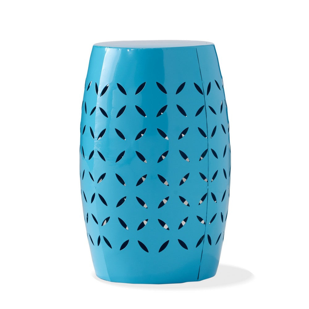 Lica Patio Side End Table | Barrel Shaped Lace Cut | 12" Blue Iron