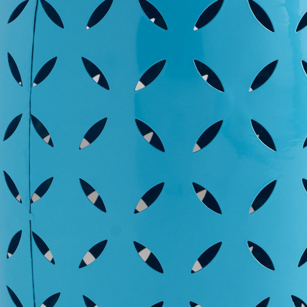 Lica Patio Side End Table | Barrel Shaped Lace Cut | 12" Blue Iron