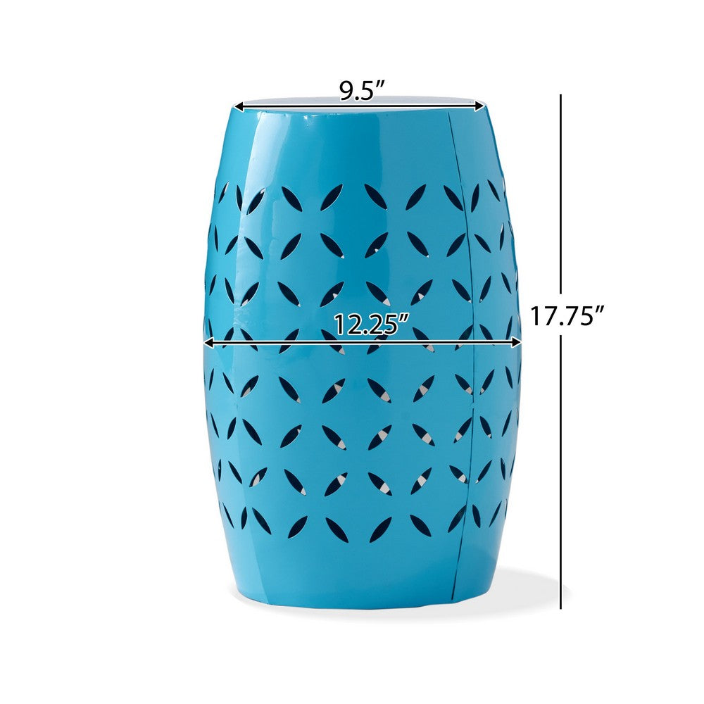 Lica Patio Side End Table | Barrel Shaped Lace Cut | 12" Blue Iron