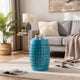 Lica Patio Side End Table | Barrel Shaped Lace Cut | 12" Blue Iron