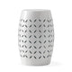Lica Patio Side End Table | Barrel Shaped Lace Cut | 12" White Iron