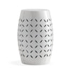 Lica Patio Side End Table | Barrel Shaped Lace Cut | 12’’ White Iron