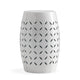 Lica Patio Side End Table | Barrel Shaped Lace Cut | 12’’ White Iron