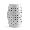 Lica Patio Side End Table | Barrel Shaped Lace Cut | 12" White Iron