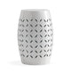 Lica Patio Side End Table | Barrel Shaped Lace Cut | 12" White Iron