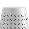 Lica Patio Side End Table | Barrel Shaped Lace Cut | 12’’ White Iron