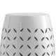Lica Patio Side End Table | Barrel Shaped Lace Cut | 12’’ White Iron