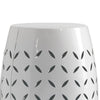 Lica Patio Side End Table | Barrel Shaped Lace Cut | 12" White Iron