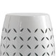 Lica Patio Side End Table | Barrel Shaped Lace Cut | 12" White Iron